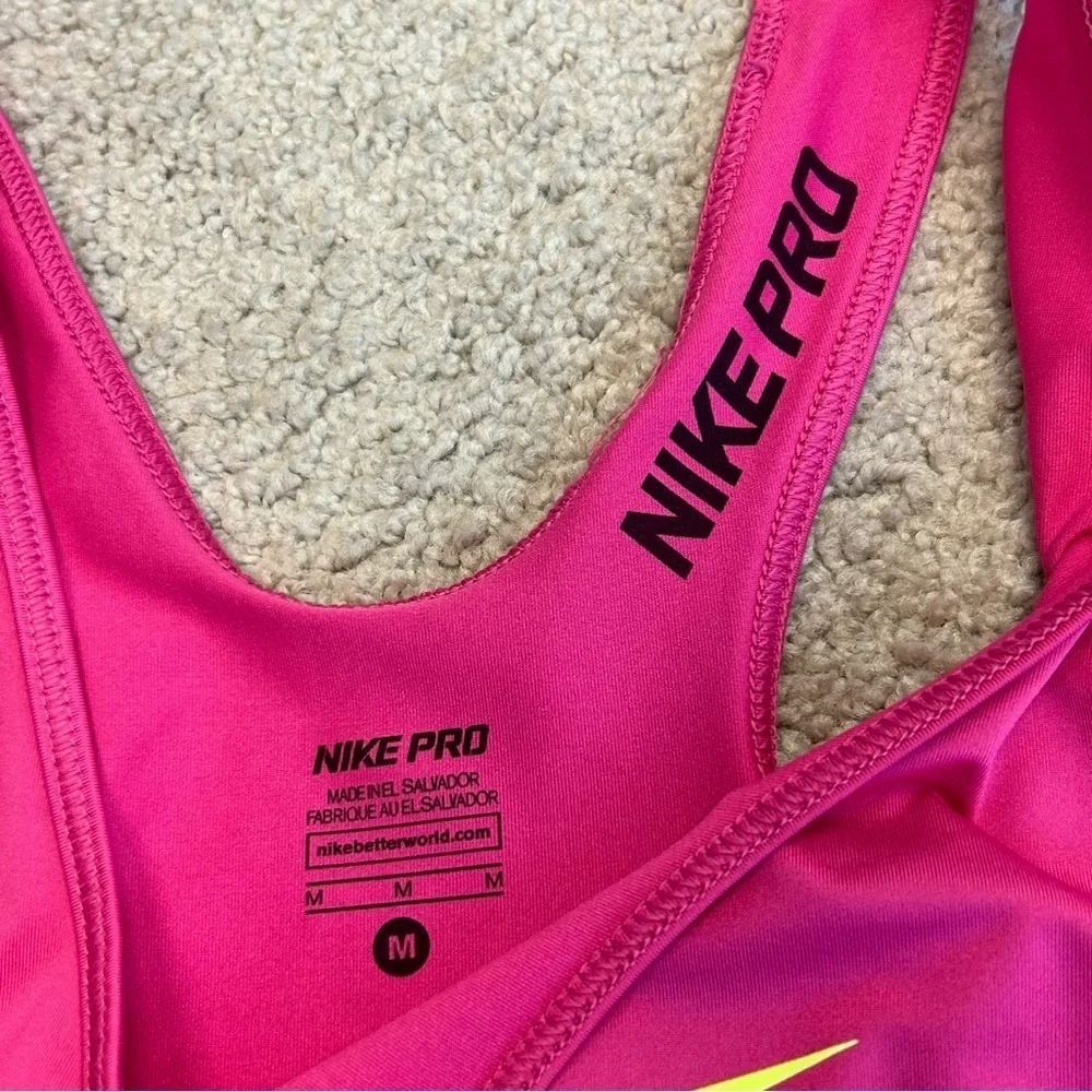 Nike pro hot pink yellow swoosh logo Racerback tank top Sz M